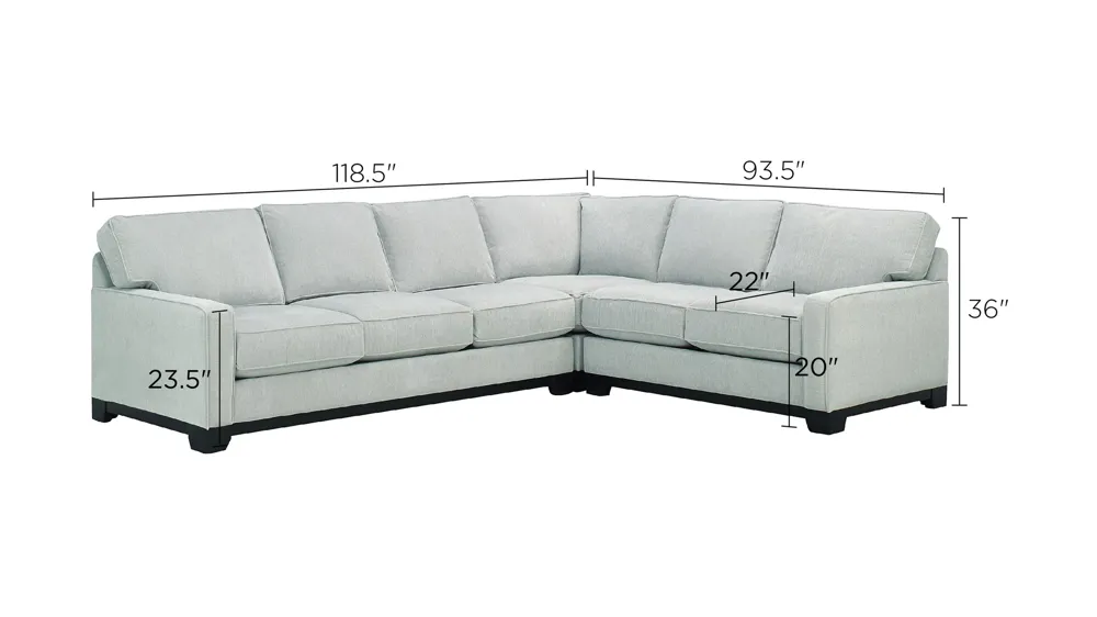 Arlo 3-pc. Sectional Sofa Dimensions