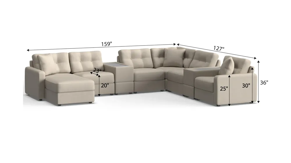 ModularOne 8-pc. Sectional w/One Power Console Dimensions