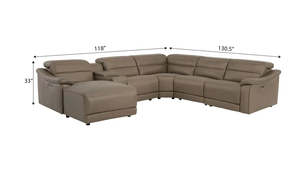 Tucker 6-pc. Triple Power Leather Sectional Dimensions