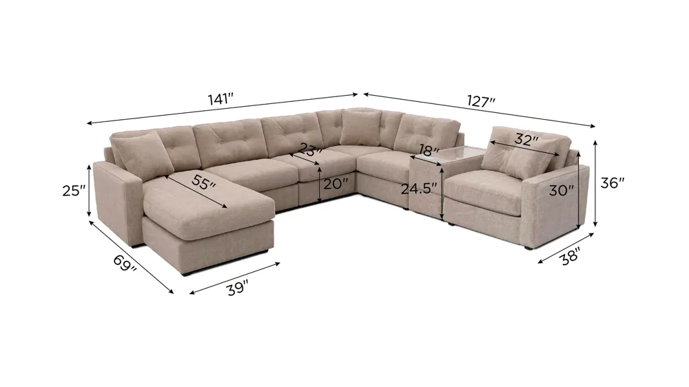 ModularOne 7-pc. Sectional w/One Power Console Dimensions