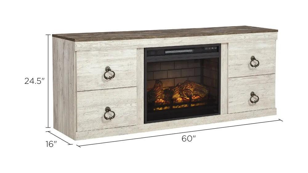 Willowton TV Console w/ Electric Fireplace Dimensions