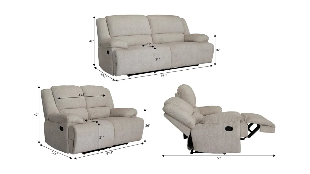 Colburn 2-pc. Manual Living Room Set Dimensions