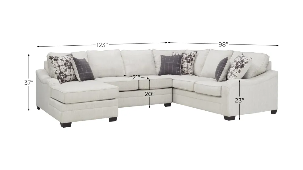 Caid 3-pc. Chenille Sectional Sofa Dimensions