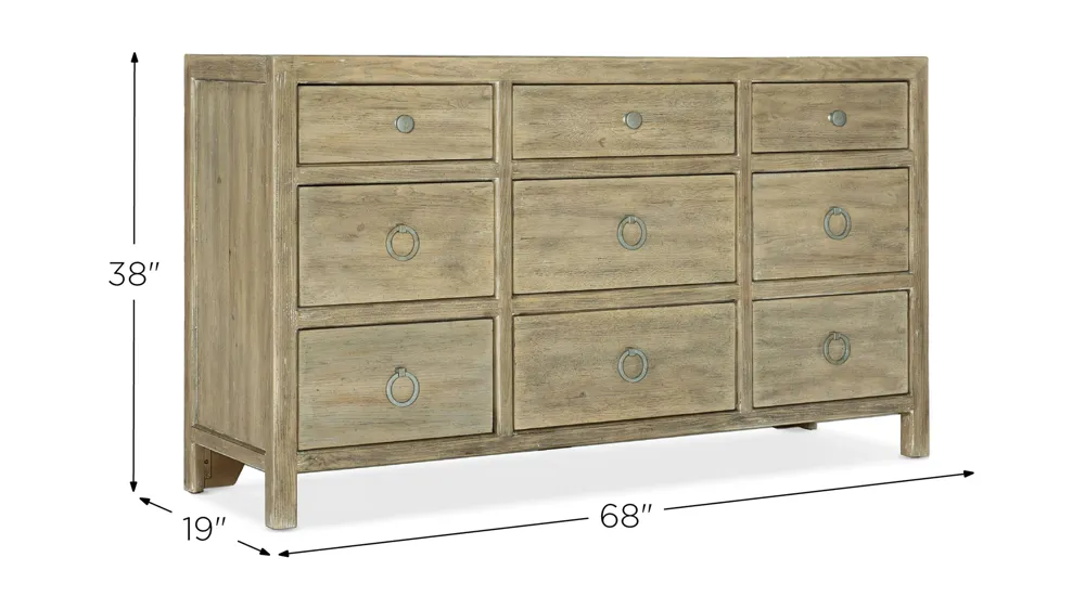 Sundance Nine-Drawer Dresser Dimensions