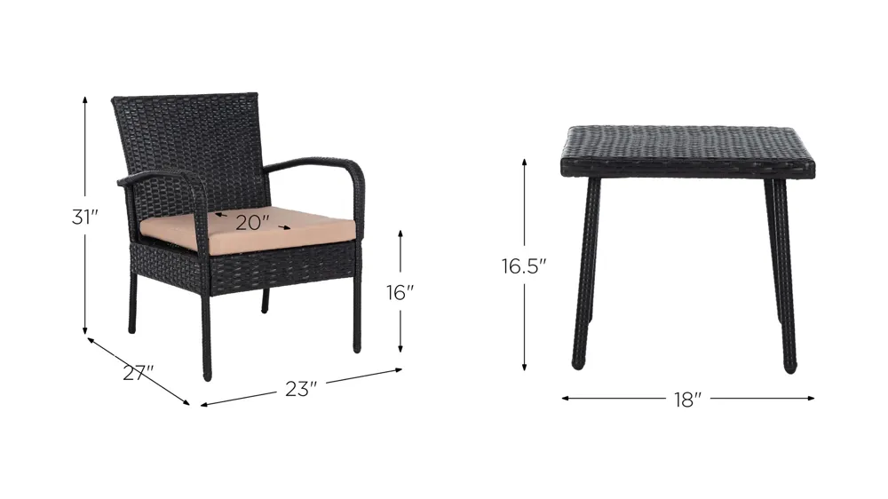 Gallo 3-pc. Patio Set Dimensions