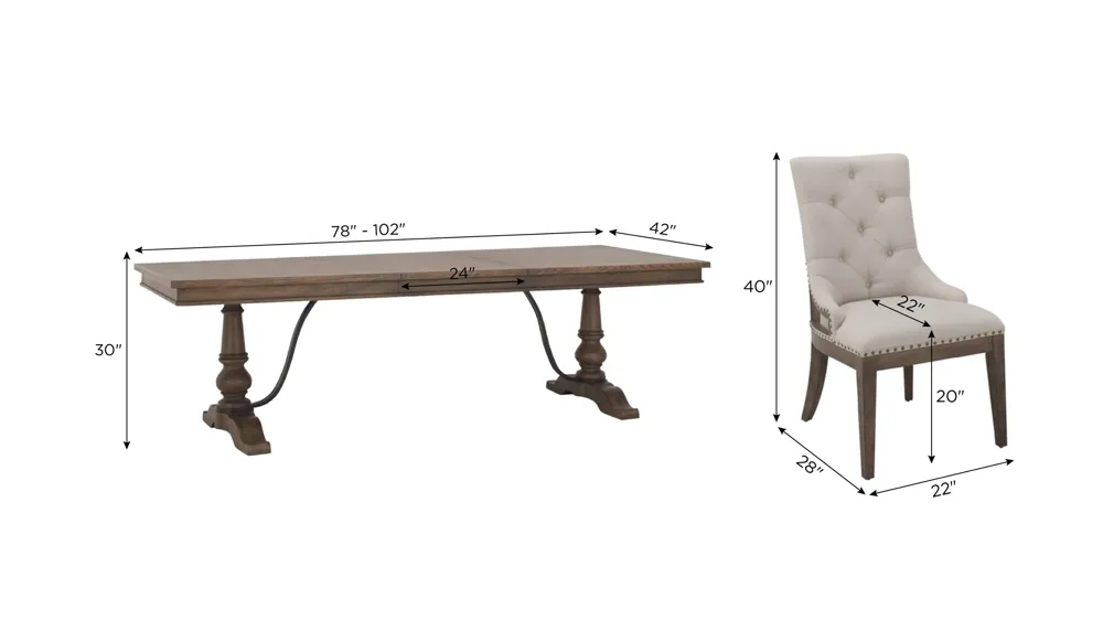 Coventry 7-pc. Dining Set Dimensions