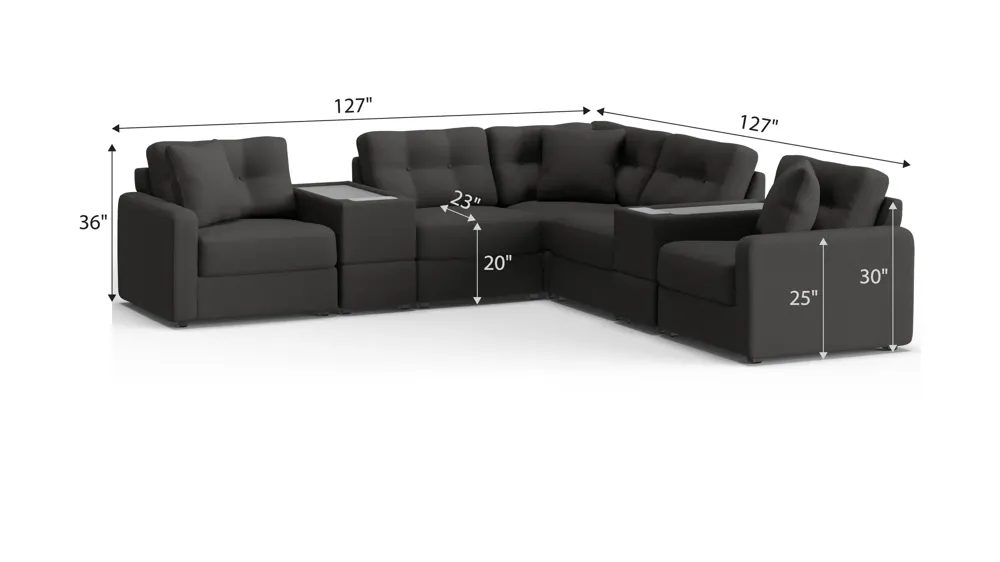 ModularOne 7-pc. Sectional w/Two PowerConsole Dimensions