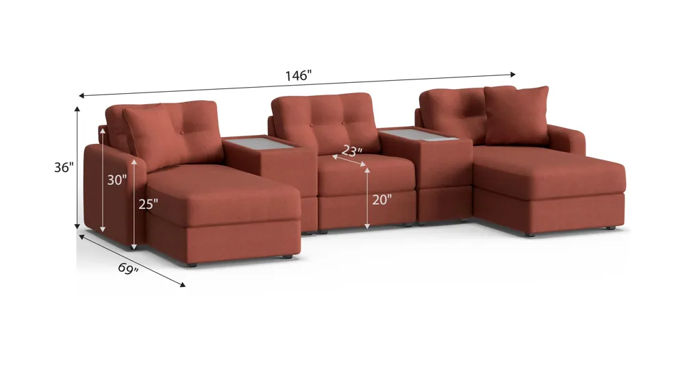 ModularOne 5-pc. Sectional w/One Power Console Dimensions