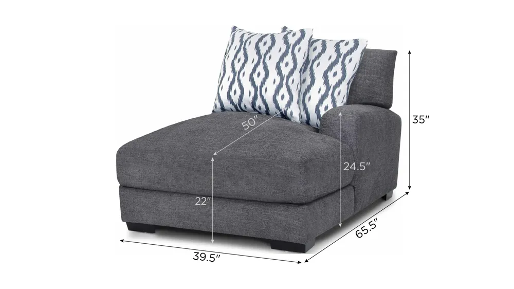Carter Right-Arm-Facing Chaise Dimensions