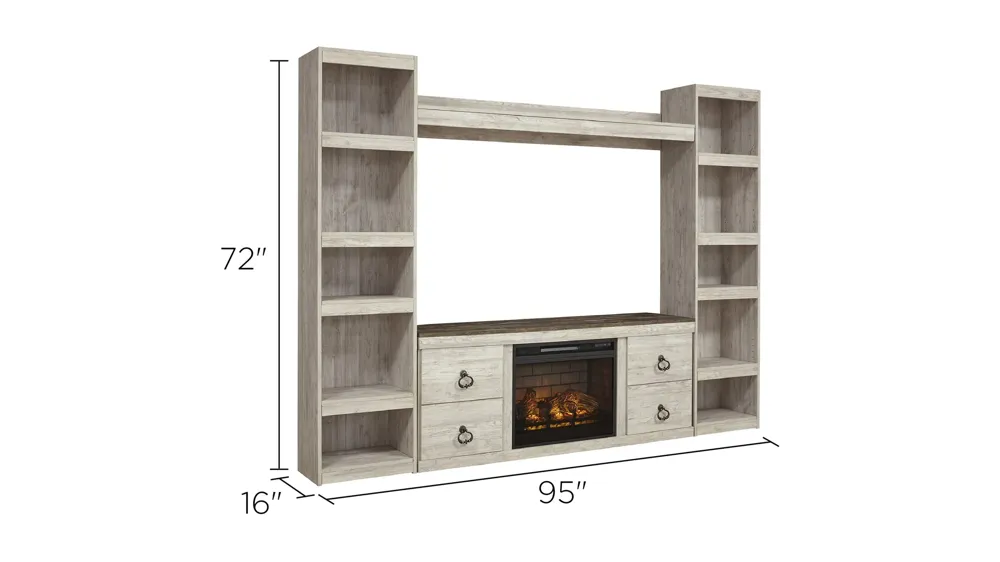 Willowton 4-pc. Entertainment Center w/ Electric Fireplace Dimensions