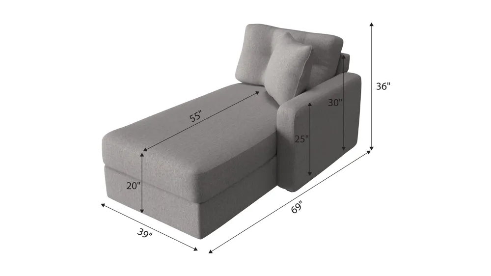 ModularOne Right Arm Facing Chaise Dimensions