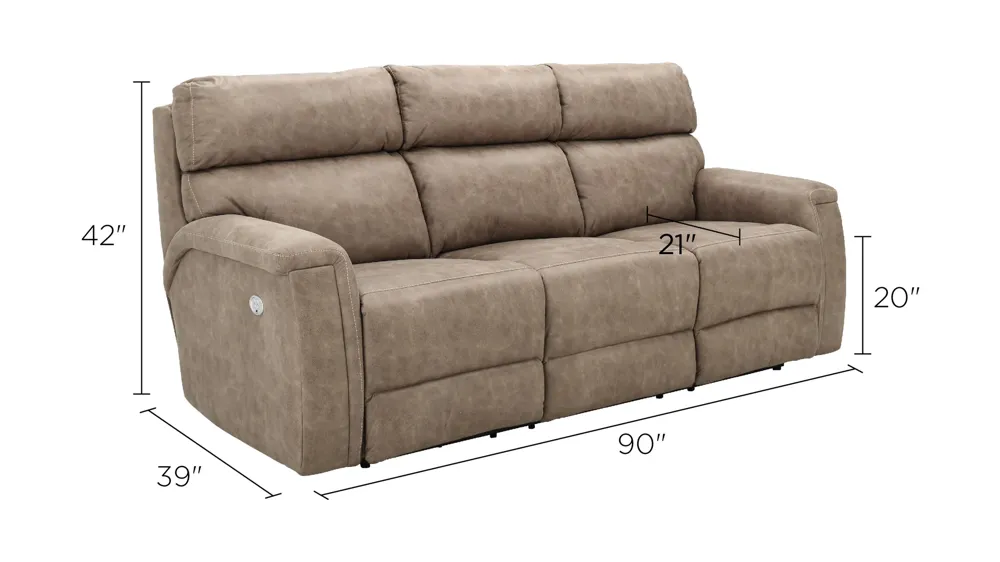 Blake Microfiber Power Sofa w/ Power Headrest Dimensions