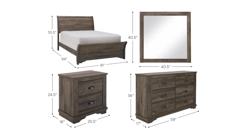Josie 4-pc. Bedroom Set Dimensions