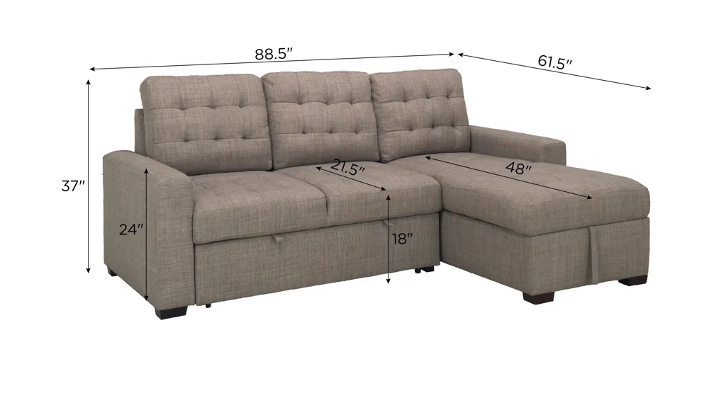 Brynn 2-pc. Sofa Chaise W/ Pop Up Sleeper And Storage Dimensions