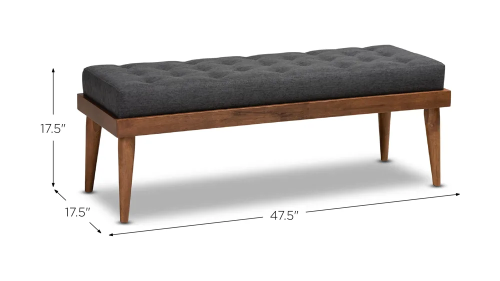 Linus Fabric Upholstered and Button Tufted Wood Bench Dimensions