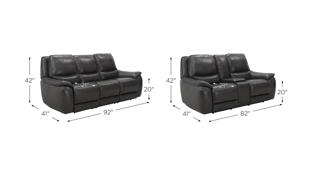 Corsello 2-pc. Leather Power Sofa and Loveseat Set Dimensions