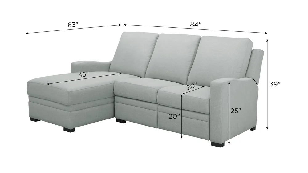 Poppy 2-pc. Power Sectional Dimensions