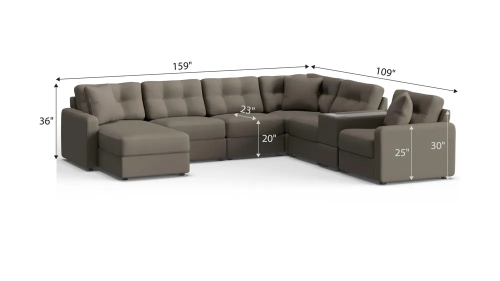 ModularOne 7-pc. Sectional w/One Power Console Dimensions
