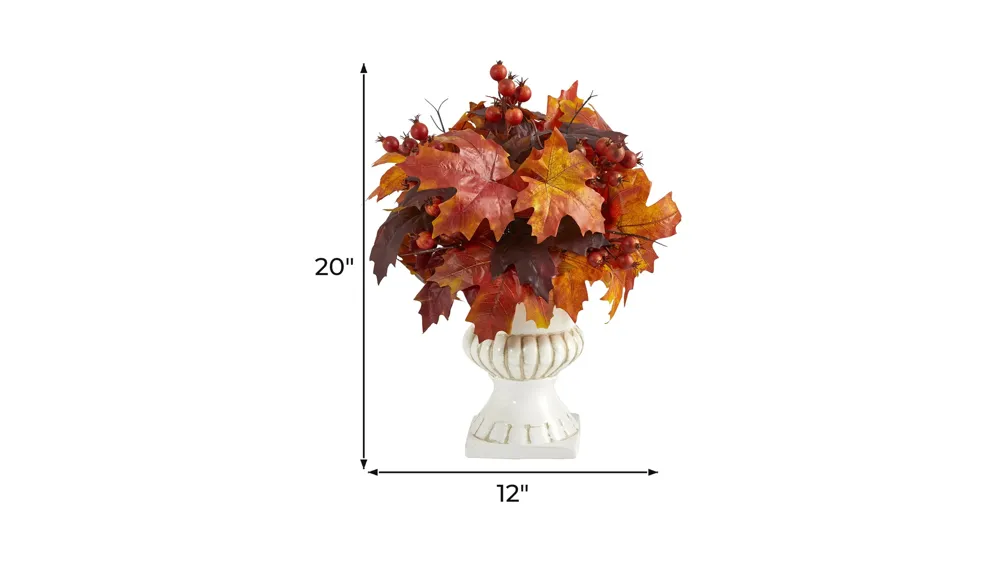 Fall foliage 20" Maple Leaves and Berries in Urn Dimensions