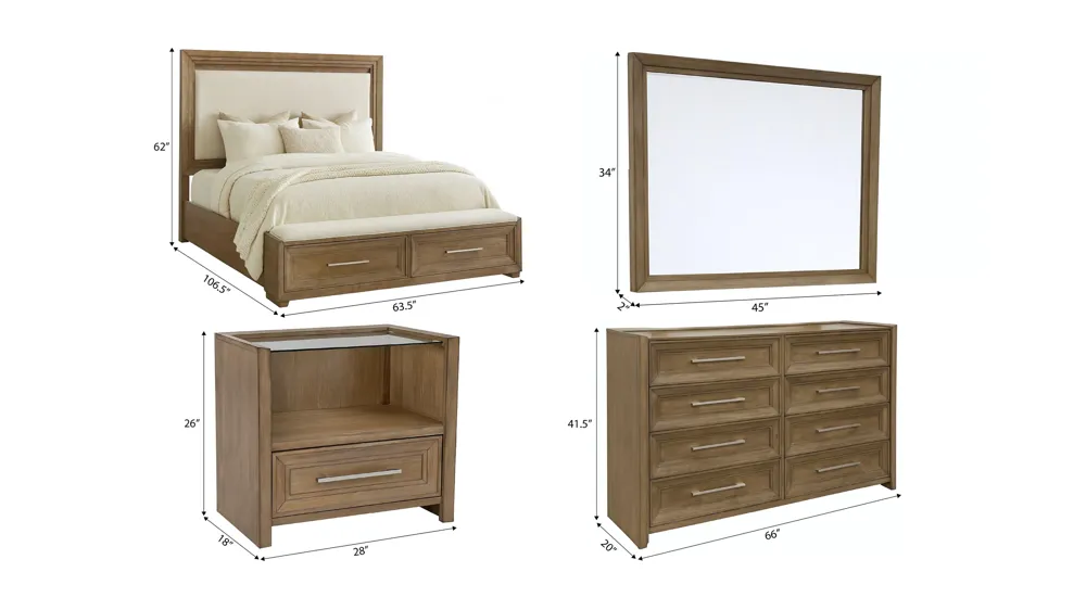 Florence 4-pc. Storage Bedroom Set w/ Glass-Top Nightstand Dimensions