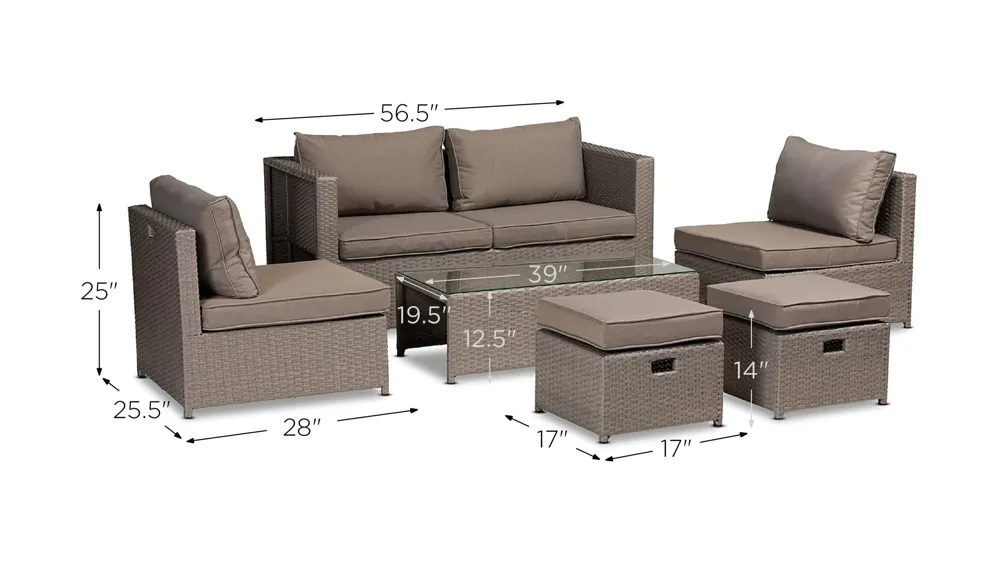 Haina 6-pc. Outdoor Patio Set Dimensions