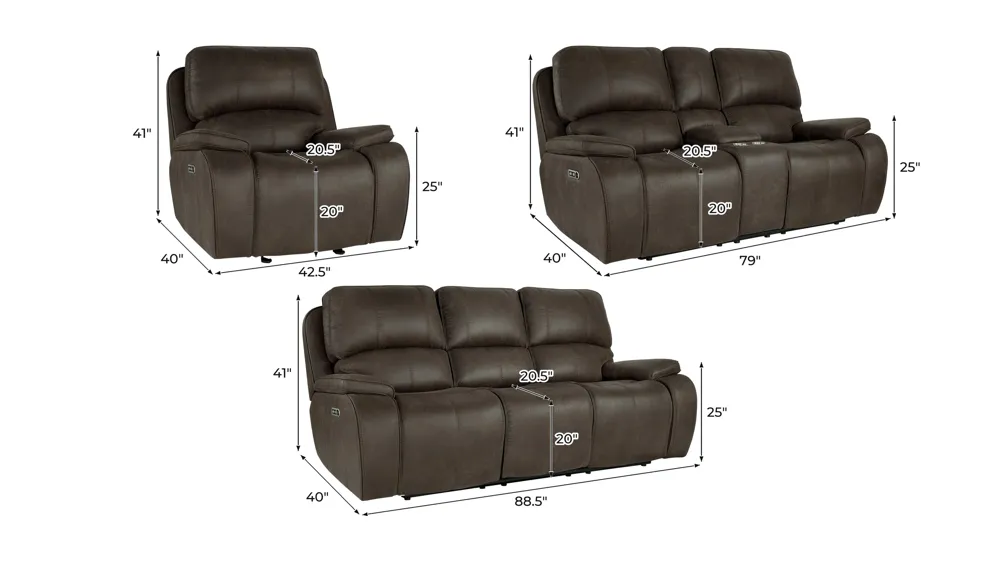 Brookings 3-pc. Power Living Room Set Dimensions