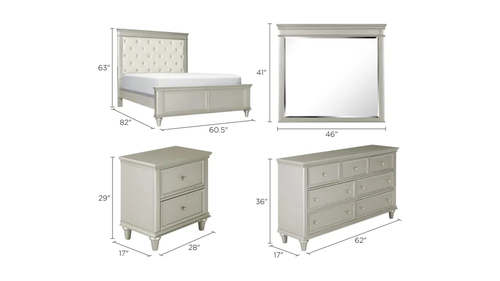 Tiffany 4-pc. Upholstered Bedroom Set Dimensions