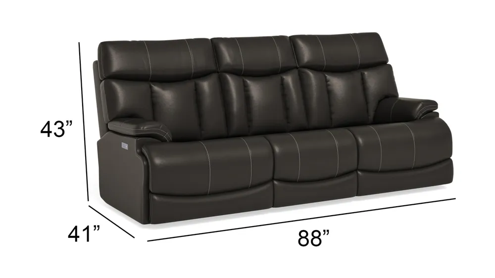 Clive Leather Power Reclining Sofa with Power Headrest and Lumbar Dimensions
