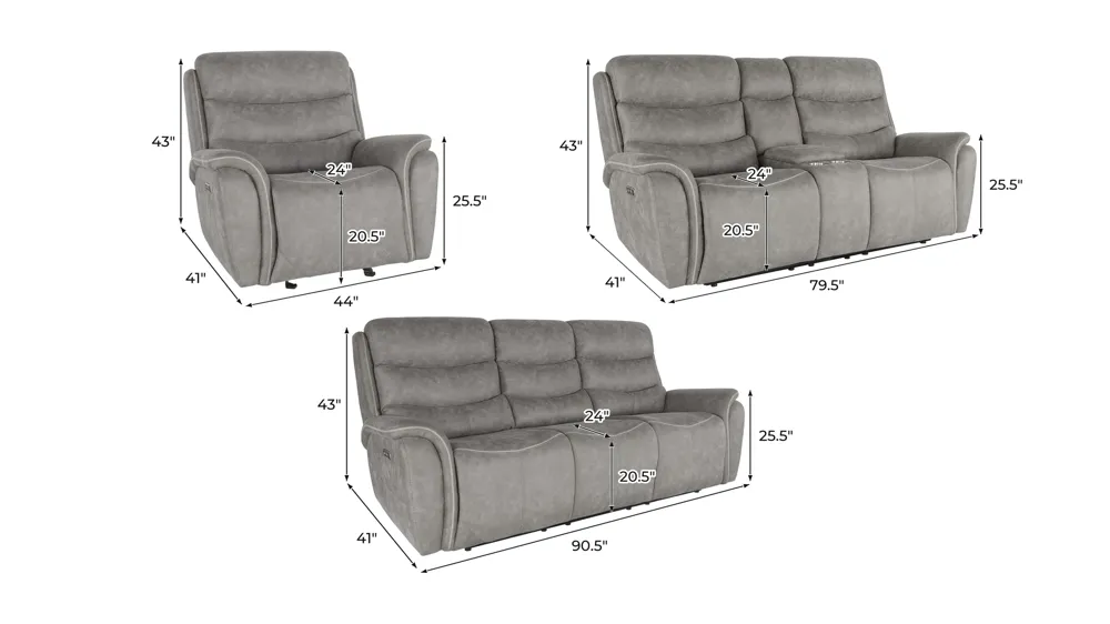 Kamari 3-pc. Power Living Room Set Dimensions