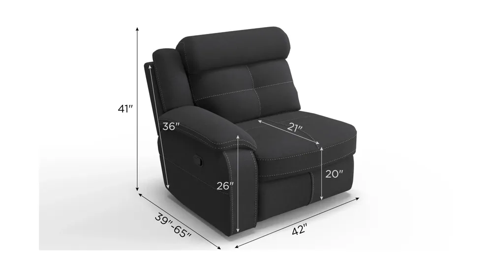 Lugano Microfiber Left Arm Facing Recliner Dimensions