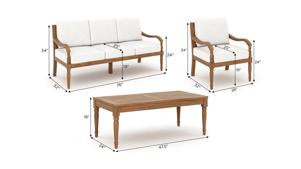 Savannah 4-PC Patio Conversation Set Dimensions