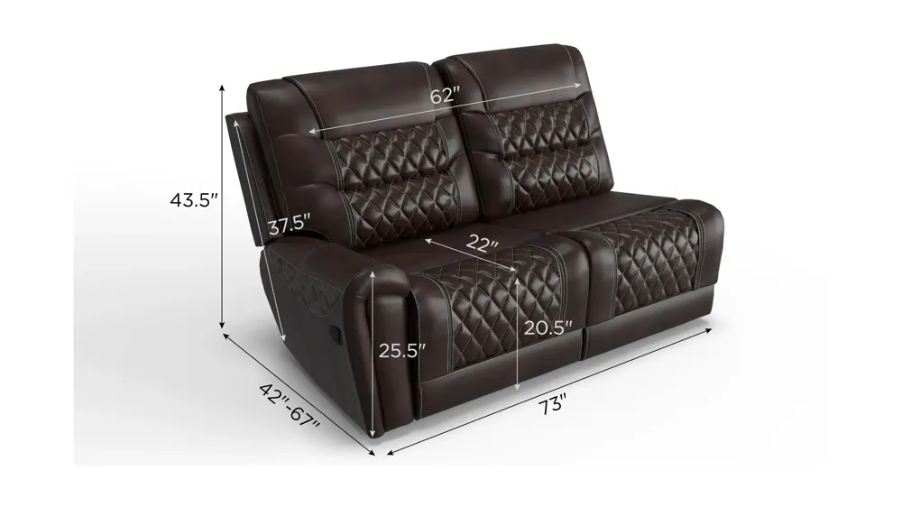 Corrigan Left Arm Facing Reclining Loveseat Dimensions