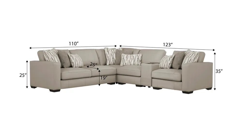 Oaklynn Leather 5-pc. Sectional Dimensions