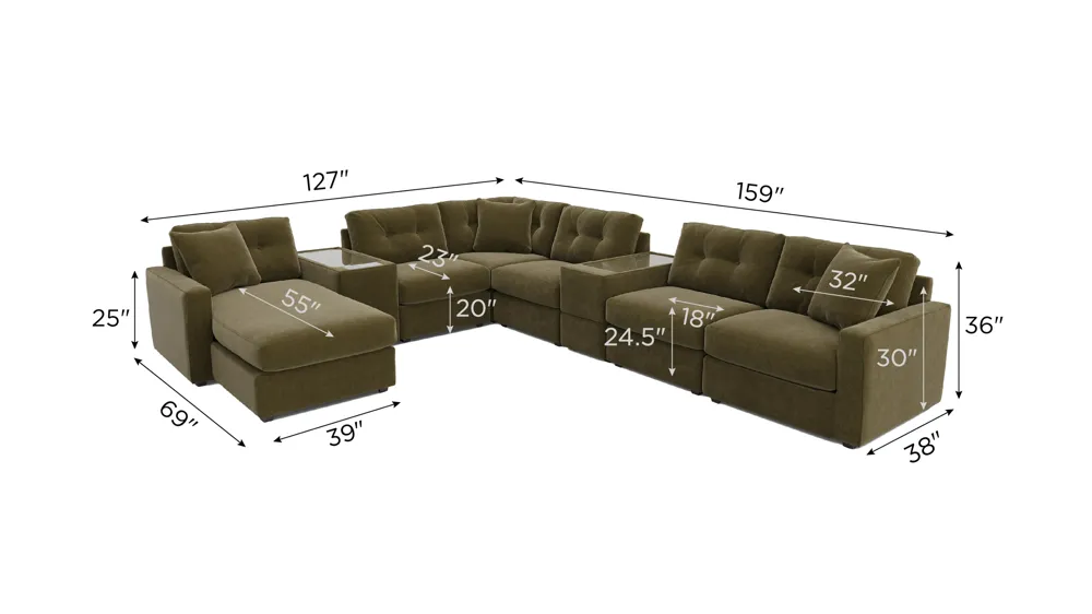 ModularOne 8-pc. Sectional w/One Power Console Dimensions