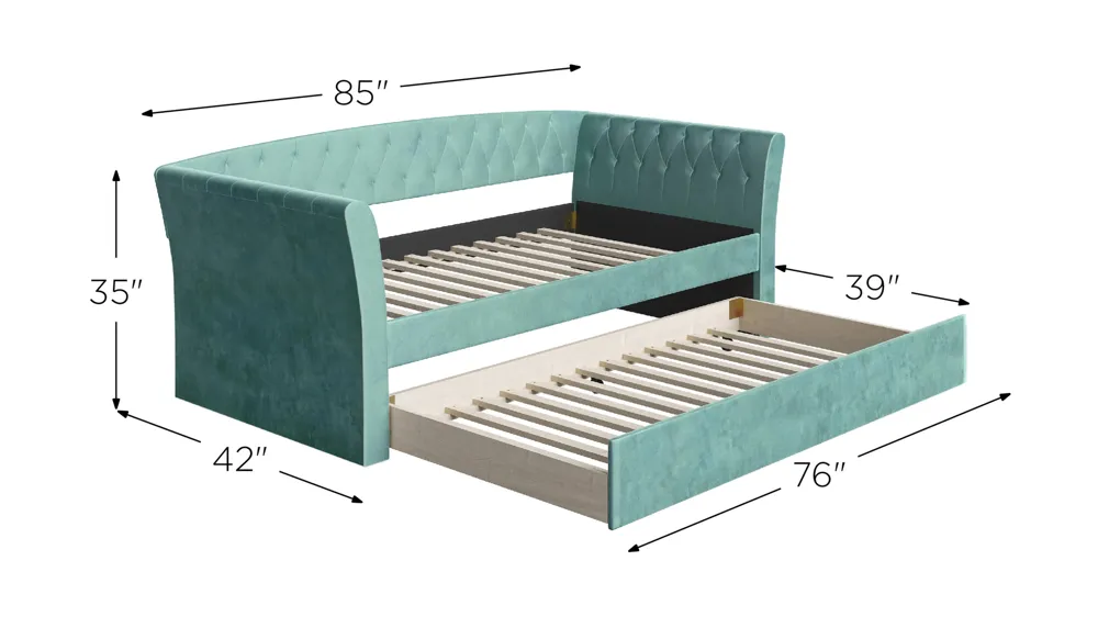Kingston Velour Daybed with Rolling Trundle Set Dimensions