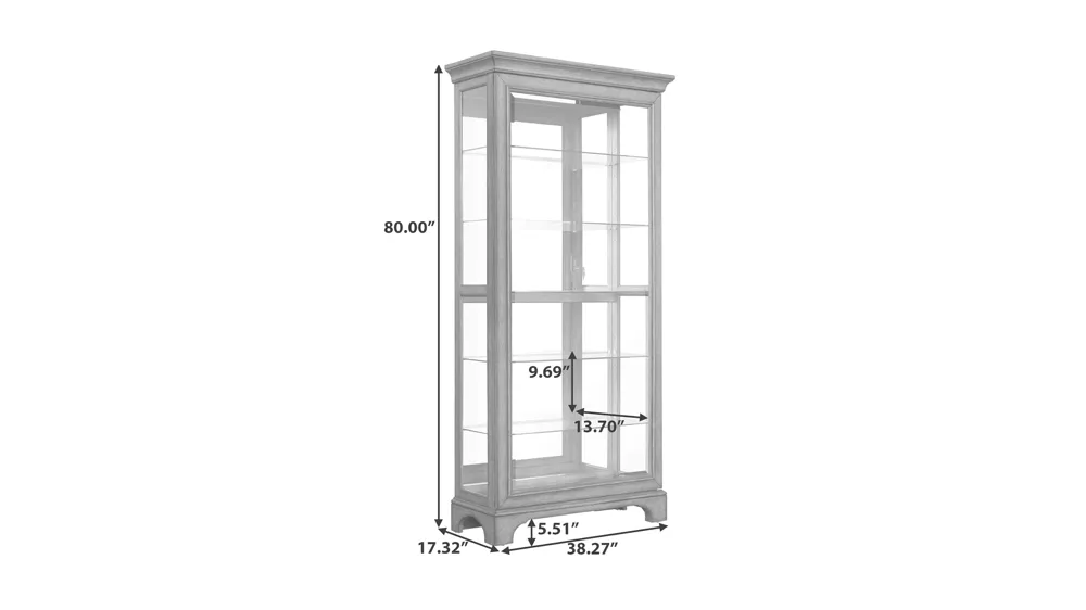 Netta Sliding Door Curio w/Glass Shelves and LED Light Dimensions
