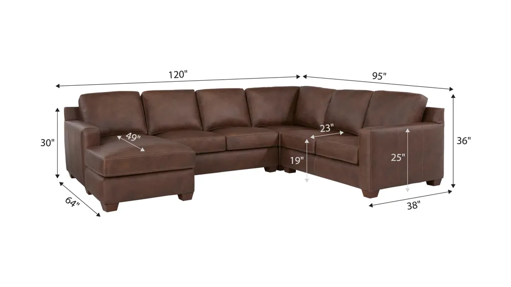 Quinton 4-pc. Leather Sectional Dimensions