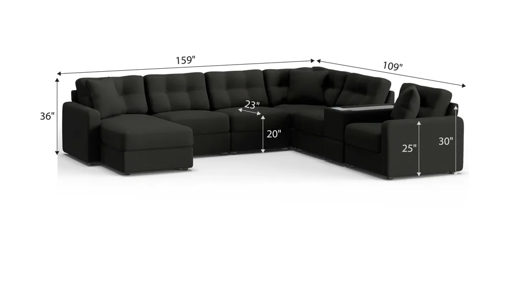 ModularOne 7-pc. Sectional w/One Power Console Dimensions