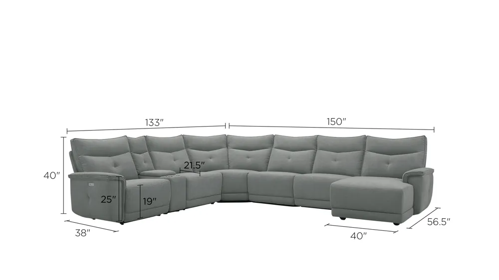 Graceland 7-pc. Sectional Sofa w/Power Headrests | Raymour & Flanigan