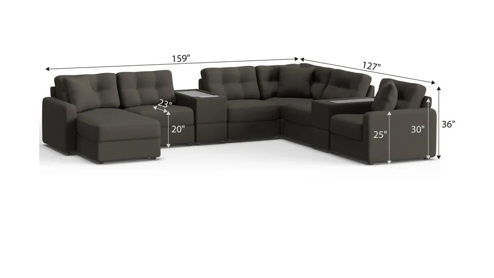 ModularOne 8-pc. Sectional w/One Power Console Dimensions