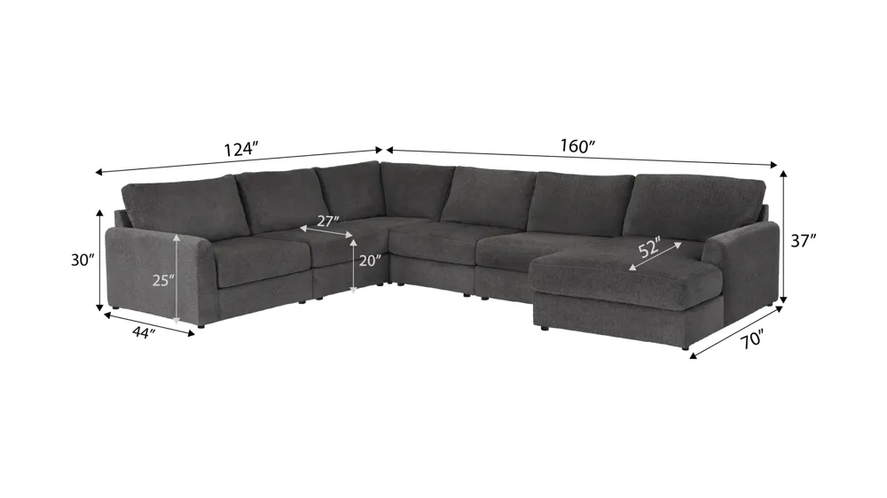 Tessa 6-pc. Sectional Dimensions
