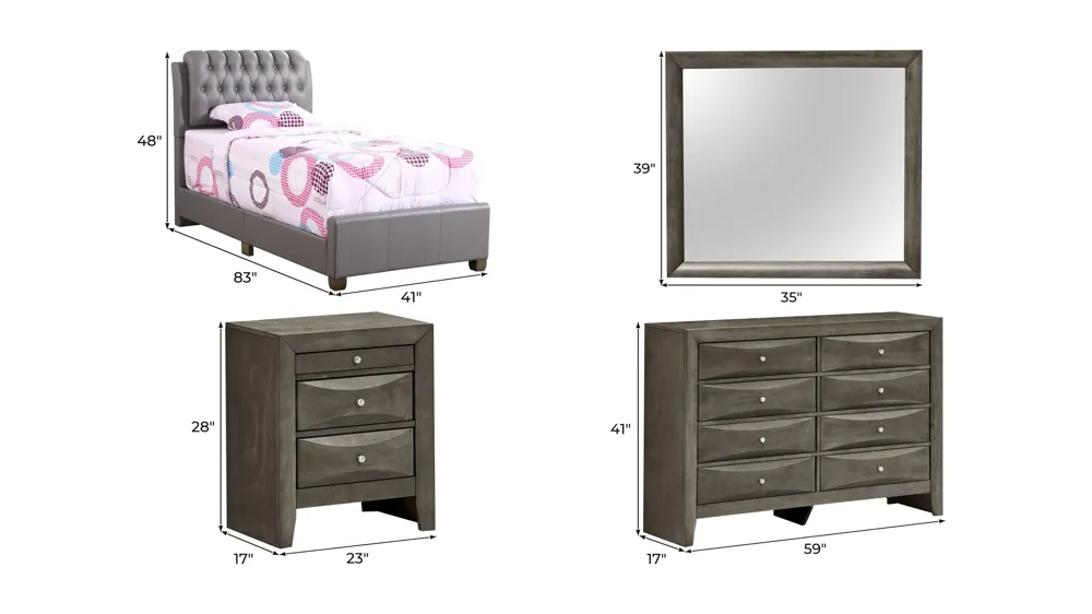 Marilla 4-pc. Upholstered Bedroom Set Dimensions