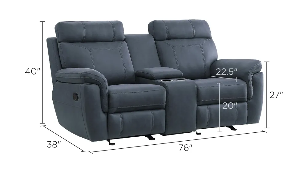 Walter Double Glider Reclining Loveseat With Center Console Dimensions