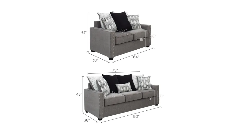 Ganley 2-pc. Chenille Sofa and Loveseat Set Dimensions