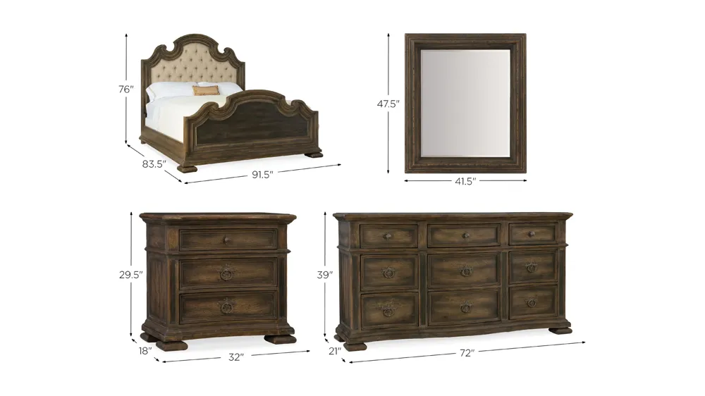 Hill Country 4-pc. Upholstered Bedroom Set Dimensions