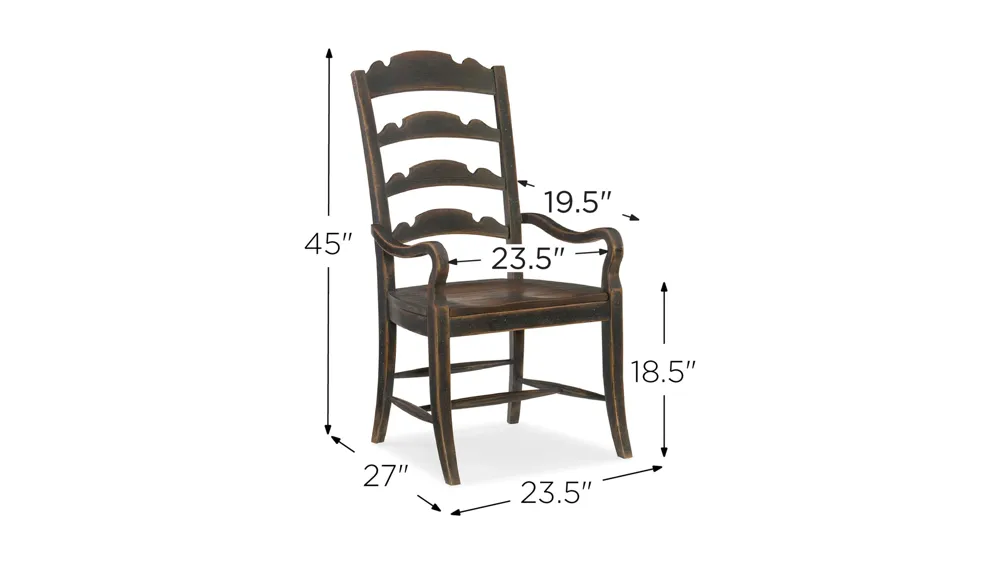 Hill Country Twin Sisters Ladderback Arm Chair - Set of 2 Dimensions