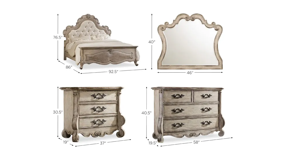Chatelet 4-pc. Upholstered Tufted Panel Bedroom Set Dimensions