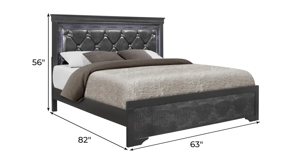 Pompei Bed w/ LED Light Dimensions