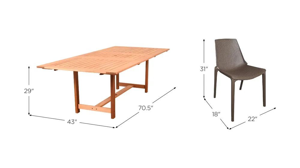 Amazonia 7-pc. Outdoor Rectangular Patio Dining Set Dimensions