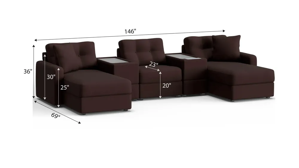 ModularOne 5-pc. Sectional w/One Power Console Dimensions